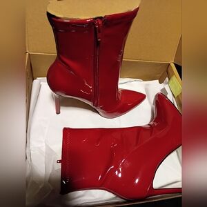 Red Patent Leather Stiletto Ankle Boots